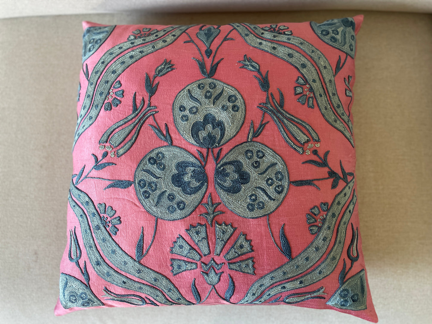 Suzani Pure Silk Embroidered Cushion.