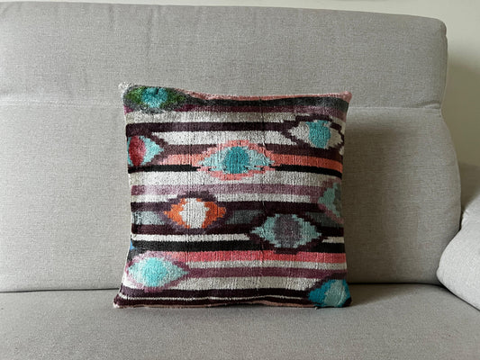 Ikat Velvet silk cushion 40x40cm.