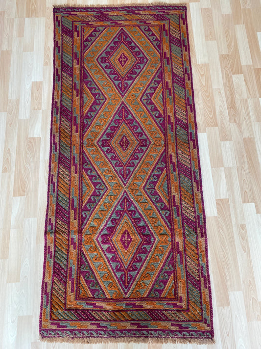 Afghan Tribal Mushwani flat woven kilim runner.