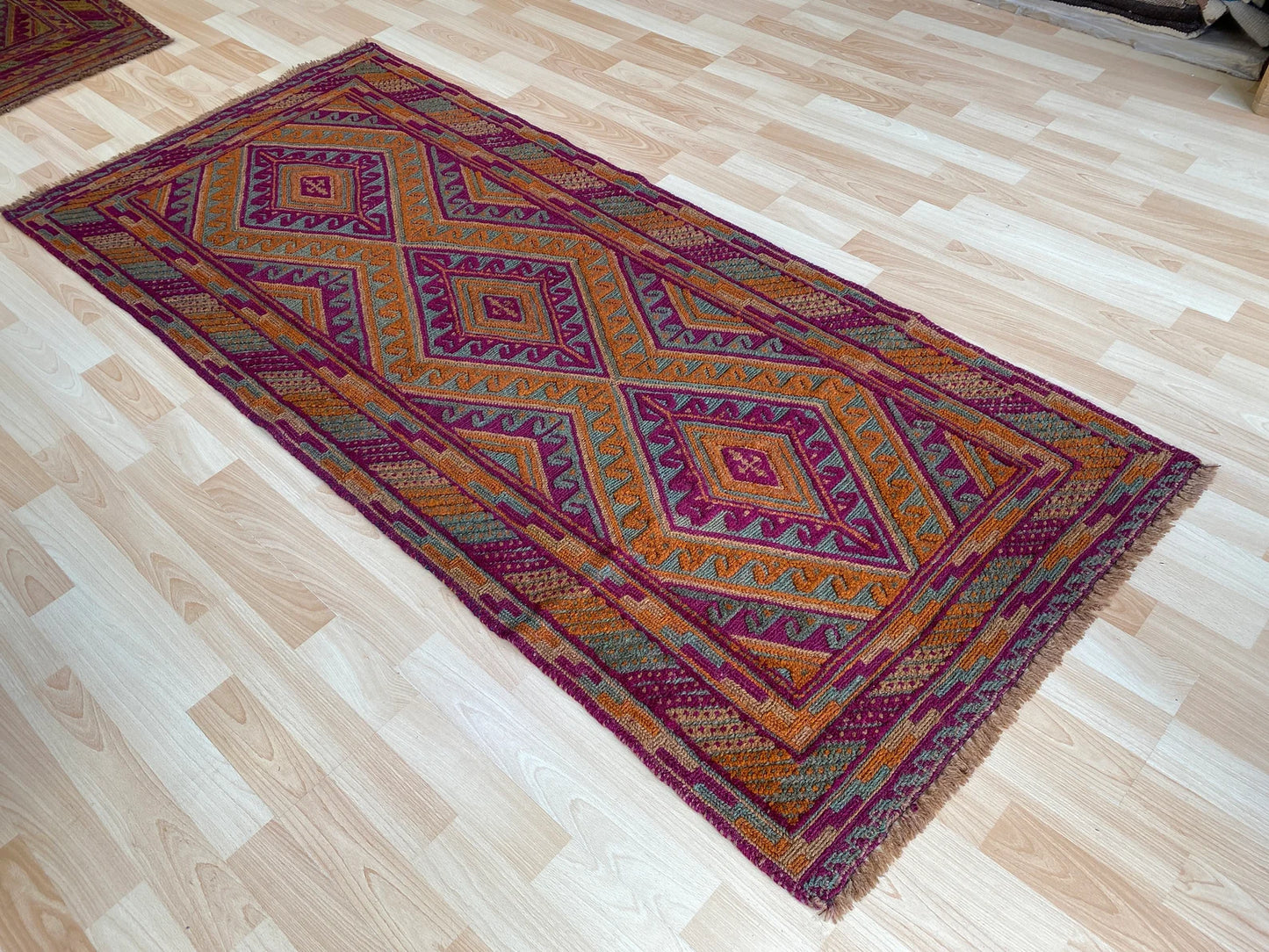 Afghan Tribal Mushwani flat woven kilim runner.