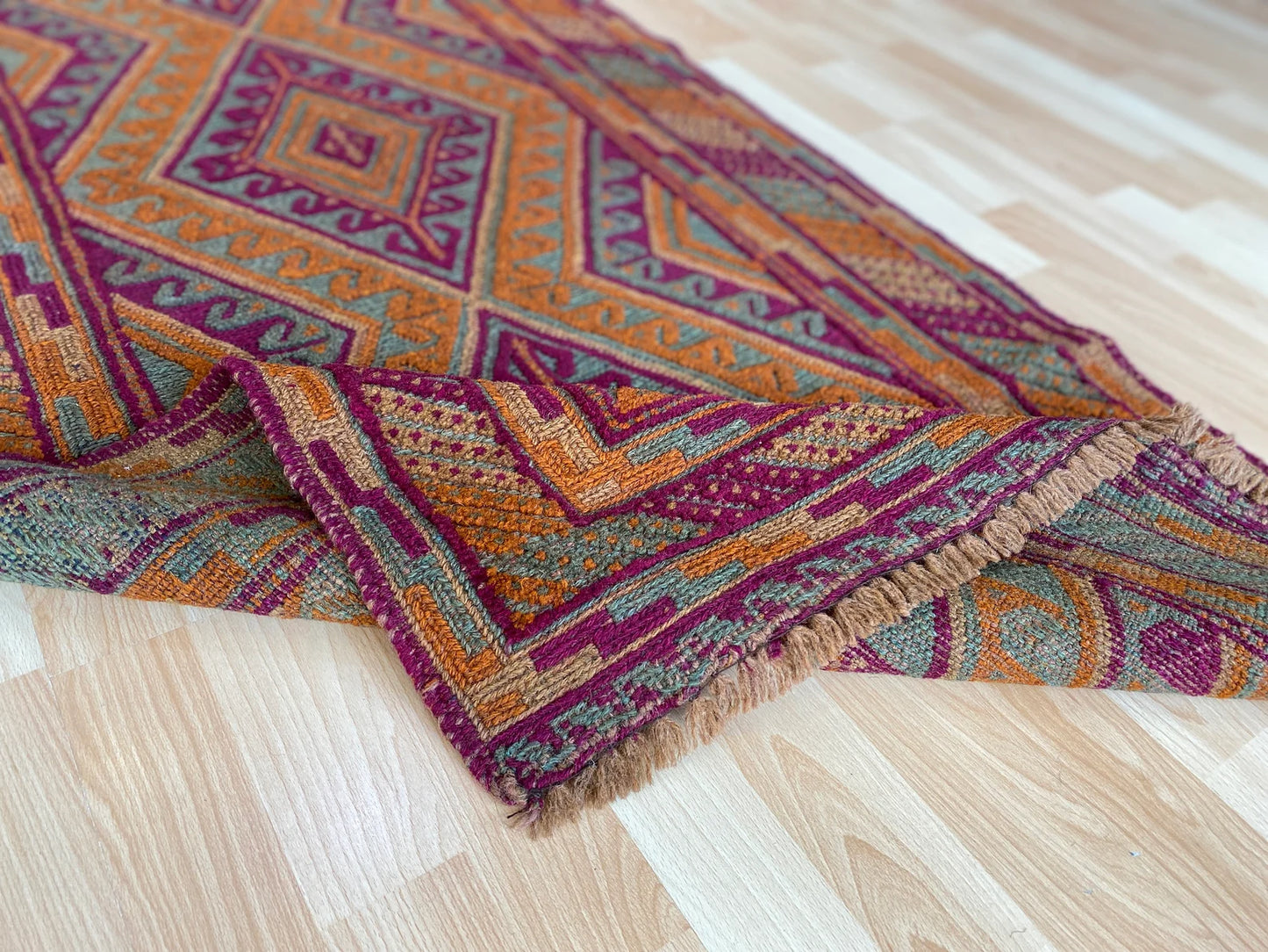 Afghan Tribal Mushwani flat woven kilim runner.